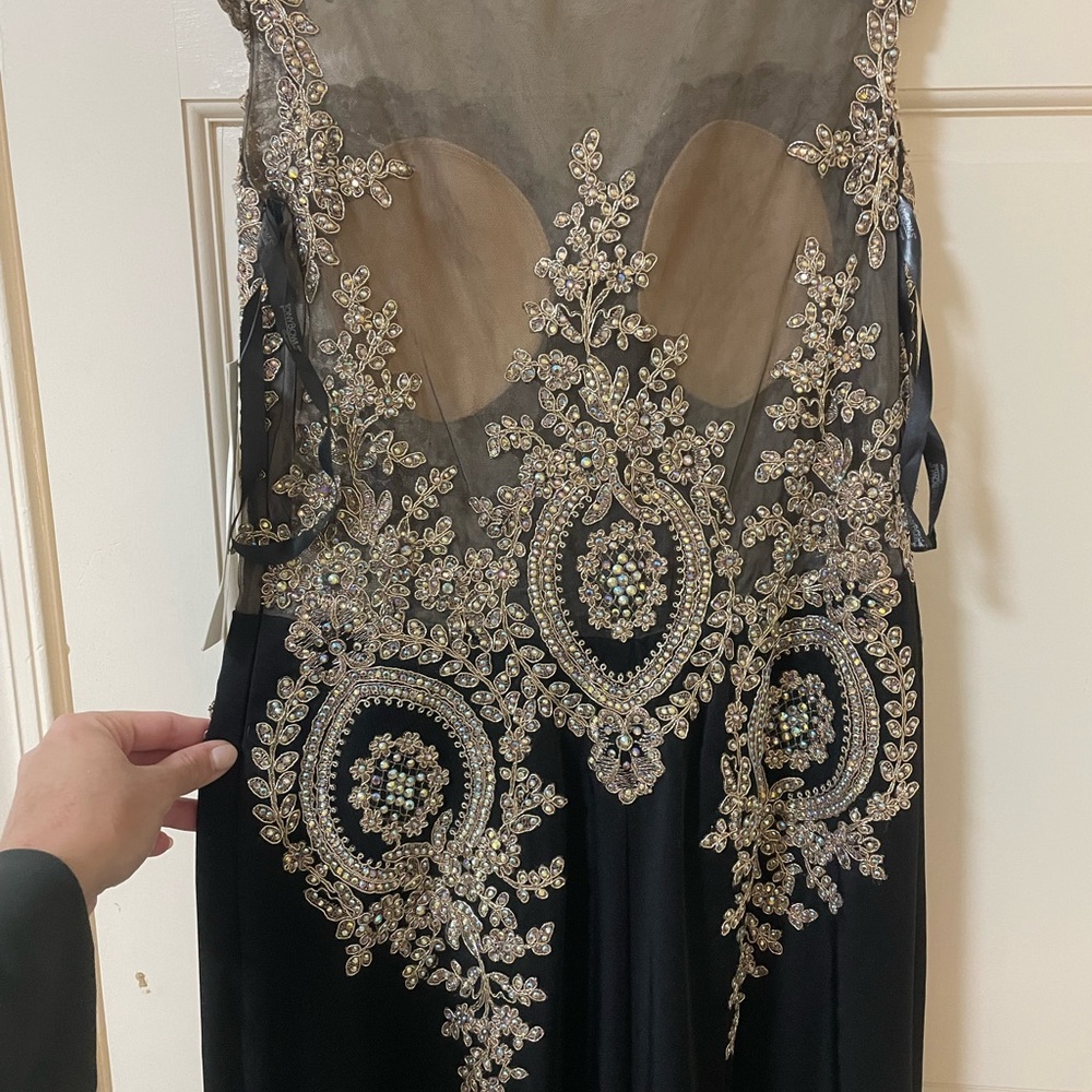 Tony Bowls Black and Gold Embellished Prom Dress - Picture 5 of 12